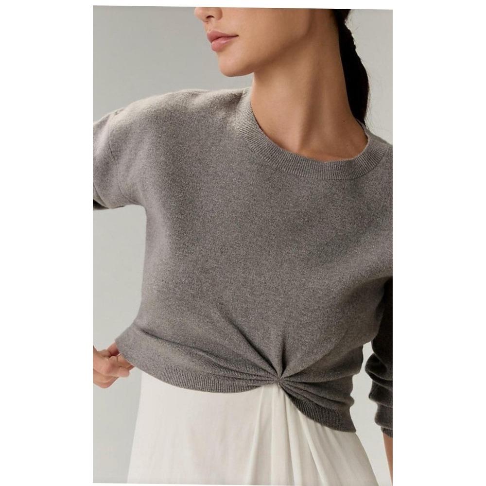 Anthropologie Front Twist Sweater Women Medium Grey Excellent Cropped Knit